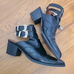 L'intervalle leather croc embossed western style silver buckle chunky heels